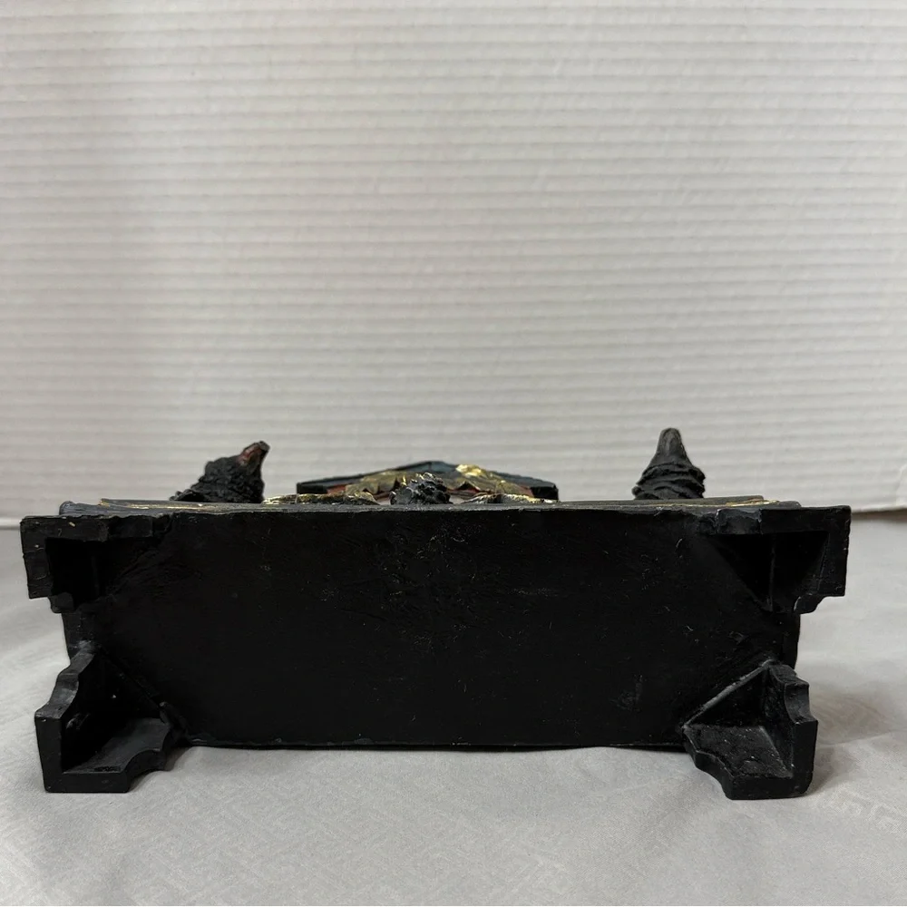Vintage Rustic Woodlands Black Bear Mantel Clock Resin Leaf Pine Cone Accent